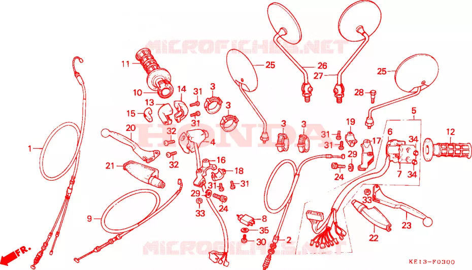 LEVIER DE GUIDON - CABLE - COMMODO Honda MOTO 200 MTX 1983  MTX200RWD