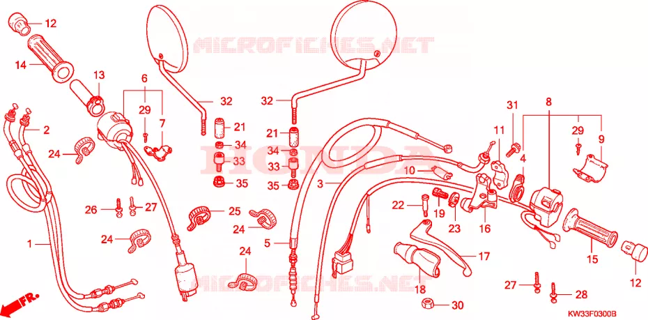 LEVIER DE GUIDON - CABLE - COMMODO Honda MOTO 250 NX 1991  NX2502L