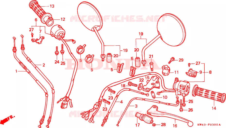 LEVIER DE GUIDON - CABLE - COMMODO Honda MOTO 250 CD 1989  CD250UK