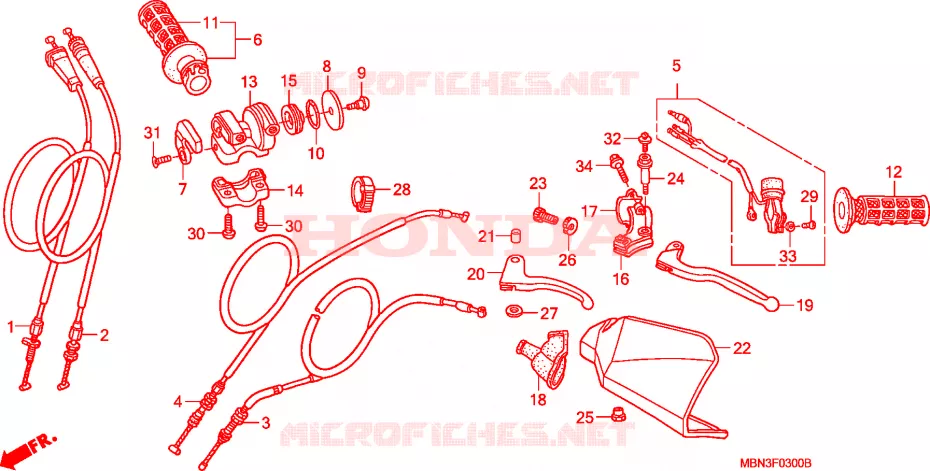 LEVIER DE GUIDON/COMMUTATEUR/ CABLE(CM) Honda MOTO 650 XR 2000  XR650RY