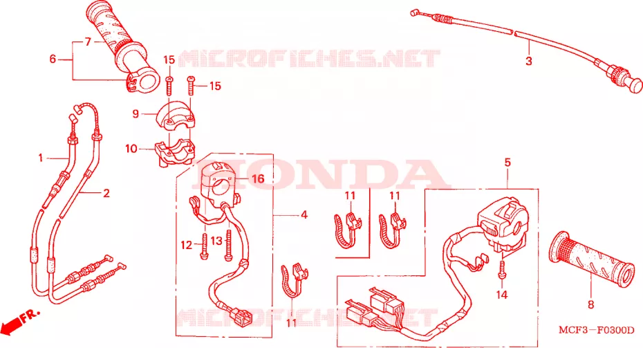 COMMODO - LEVIER - CABLE Honda MOTO 1000 SP 2006  VTR1000SP6