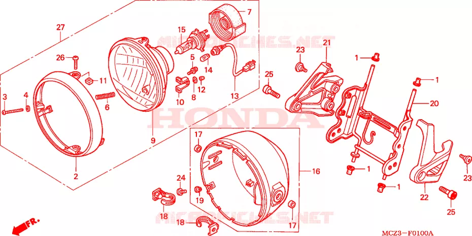 PHARE (E/ED/EK/F/G/H/KO) Honda MOTO 900 HORNET 2002  CB900F2