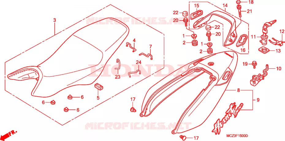SELLE - CARENAGE ARRIERE Honda MOTO 900 HORNET 2003  CB900F3_A