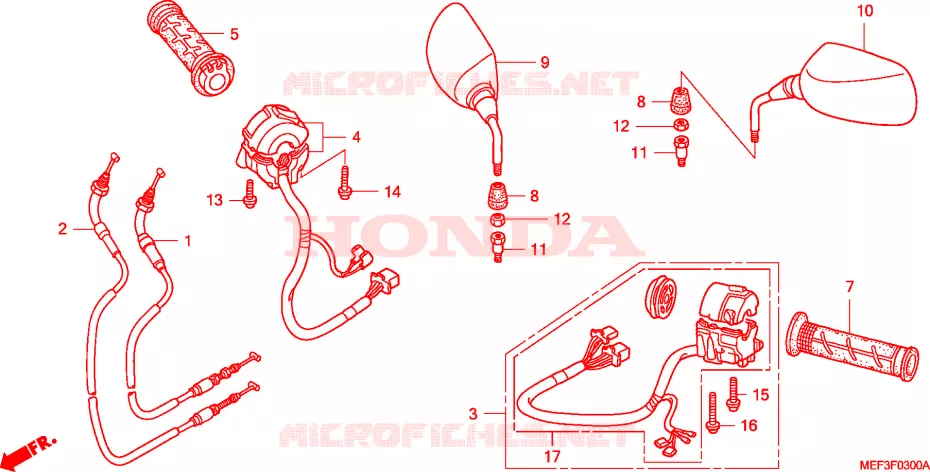 COMMODO - CABLE - RETROVISEUR Honda SCOOTER 400 SILVERWING 2013  FJS400D9