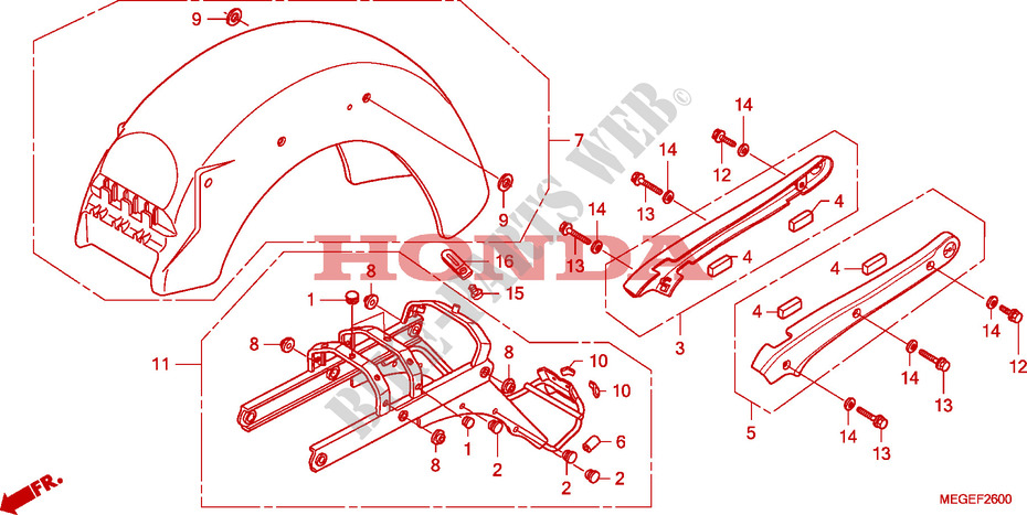 GARDE BOUE ARRIERE   SUPPORT pour Honda SHADOW VT 750 ABS 2008