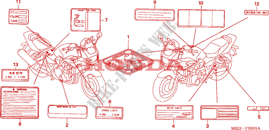 ETIQUETTE DE PRECAUTIONS(CB1300S/SA) pour Honda CB 1300 ABS FAIRING 2005