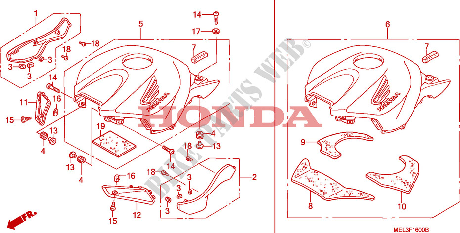 CAPOT DE RESERVOIR pour Honda CBR 1000 RR FIREBLADE 2006