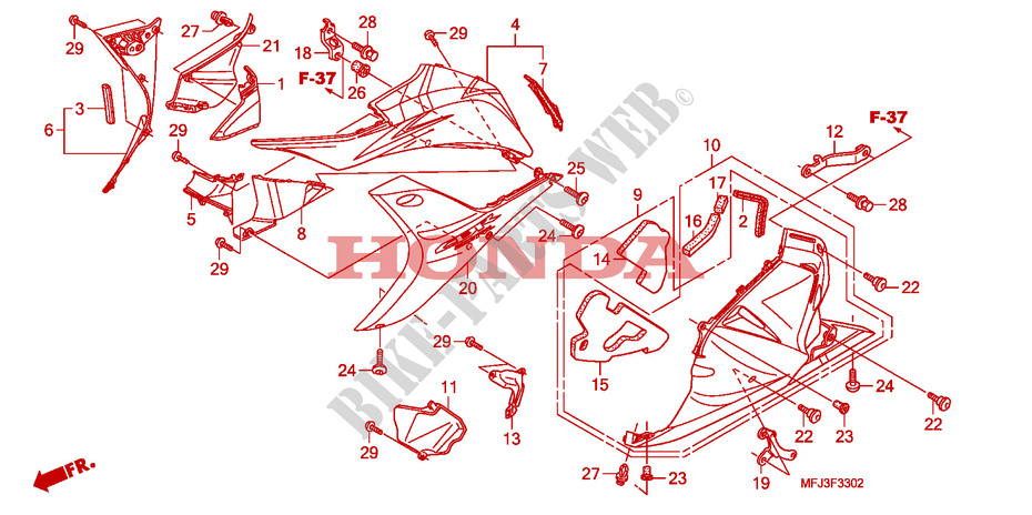 CAPOT INFERIEUR(G.)(CBR600RR9,A,B/RA9,A,B) pour Honda CBR 600 RR ABS WHITE 2009