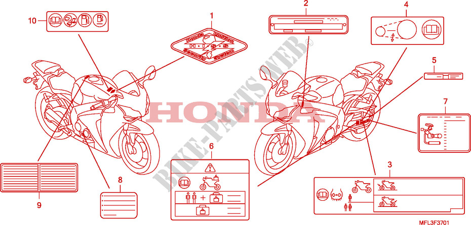ETIQUETTE DE PRECAUTIONS(2) pour Honda CBR 1000 RR FIREBLADE ABS BLACK 2011