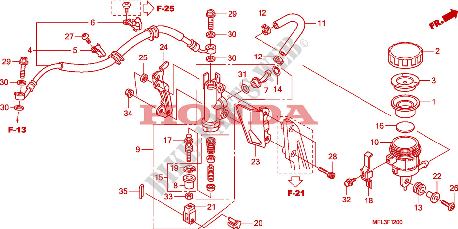 REAR BRAKE MASTERCYLINDER(CBR1000RR) pour Honda CBR 1000 RR FIREBLADE ORANGE 2010