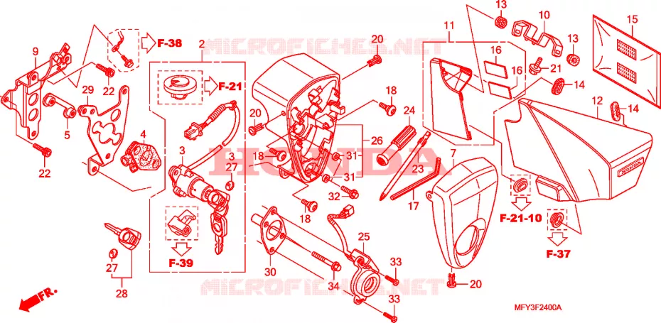 COUVERCLE LATERAL - OUTILS - CONTACTEUR A CLES Honda MOTO 1300 VT 2012  VT1300CSAB