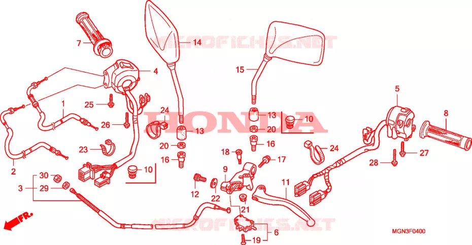 LEVIER DE GUIDON - CABLE - COMMODO Honda MOTO 600 CBF 2011  CBF600SAA