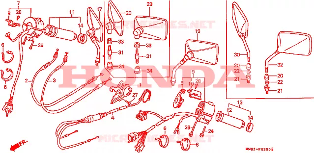 COMMODO - LEVIER - CABLE Honda MOTO 1100 SHADOW 1988  VT1100CJ