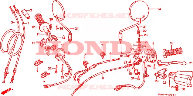 LEVIER DE GUIDON - CABLE - COMMODO Honda MOTO 650 AFRICA-TWIN 1989  XRV650K