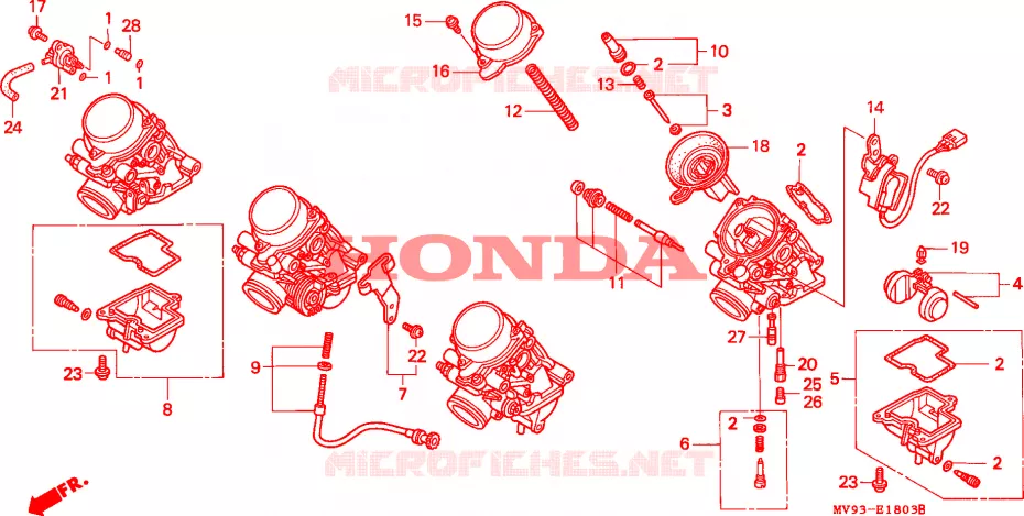 CARBURATEUR (PIECES CONSTITUTIVES) Honda MOTO 600 CBR 1995  CBR600FS