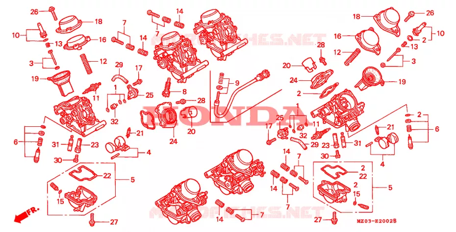 CARBURATEUR (PIECES CONSTITUTIVES) Honda MOTO 1500 GOLD-WING 2000  GL1500CTY