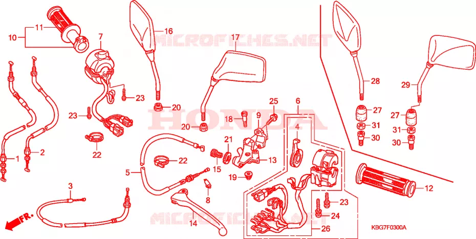 LEVIER DE GUIDON - CABLE - COMMODO Honda MOTO 250 CB 2005  CB250P5