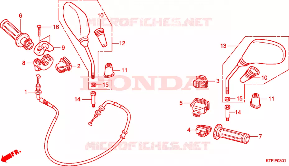 COMMODO - CABLE - RETROVISEUR (SH125/R/150/R) Honda SCOOTER 125 SH 2010  SH125A_TB