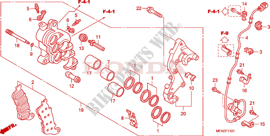 ETRIER DE FREIN AVANT DROIT (CBF1000A/T/S) pour Honda CBF 1000 ABS 2010