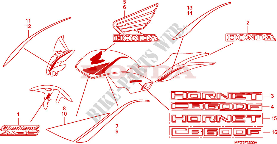 AUTOCOLLANTS pour Honda CB 600 F HORNET ABS 34HP 2007