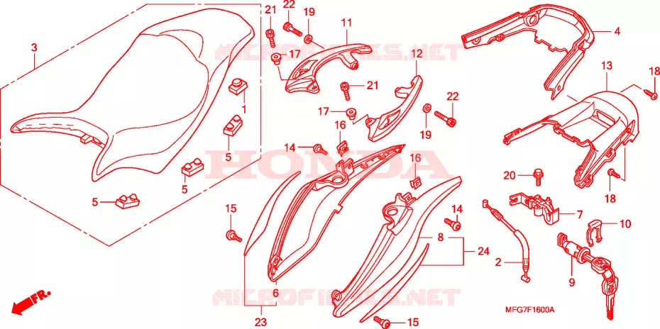SELLE - CARENAGE ARRIERE Honda MOTO 600 HORNET 2009  CB600FA9