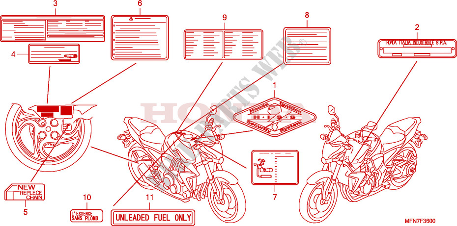 ETIQUETTE DE PRECAUTIONS(1) pour Honda CB 1000 R 2009