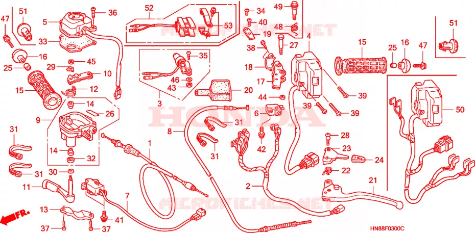 LEVIER DE GUIDON - CABLE - COMMODO Honda ATV 680 FOURTRAX 2009  TRX680FA9