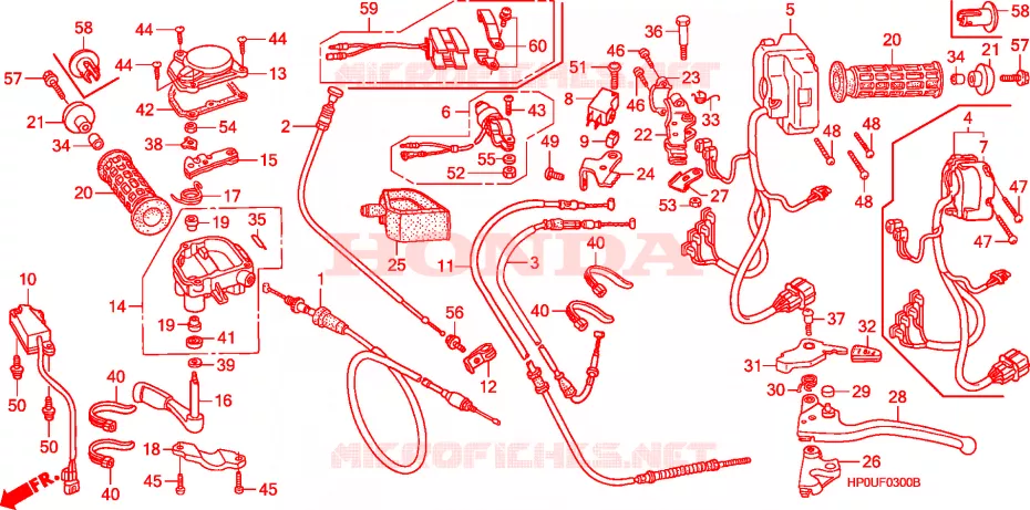 LEVIER DE GUIDON - CABLE - COMMODO Honda ATV 500 FOURTRAX 2008  TRX500FE7