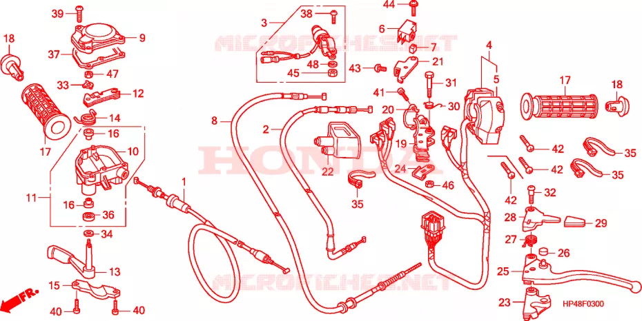 LEVIER DE GUIDON - CABLE - COMMODO Honda ATV 420 FOURTRAX 2008  TRX420TM8