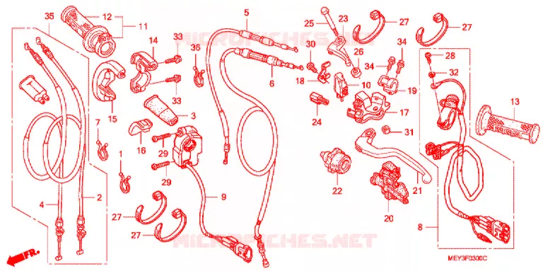 LEVIER DE GUIDON - CABLE - COMMODO Honda MOTO 450 CRF 2011  CRF450XB