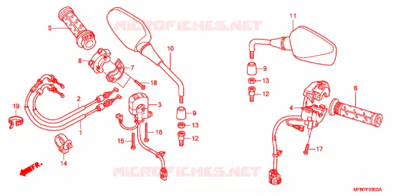 COMMODO - CABLE - RETROVISEUR Honda MOTO 1000 CB 2012  CB1000RC