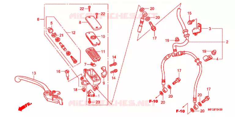 MAITRE CYLINDRE DE FREIN AVANT (CB600F/F3) Honda MOTO 600 HORNET 2012  CB600FC