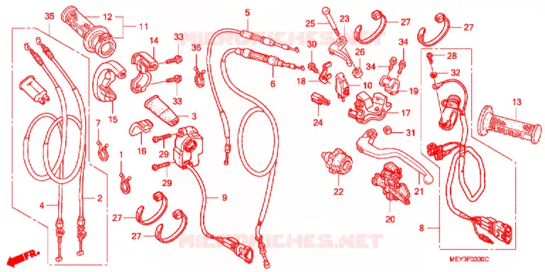 LEVIER DE GUIDON - CABLE - COMMODO Honda MOTO 450 CRF 2012  CRF450XC