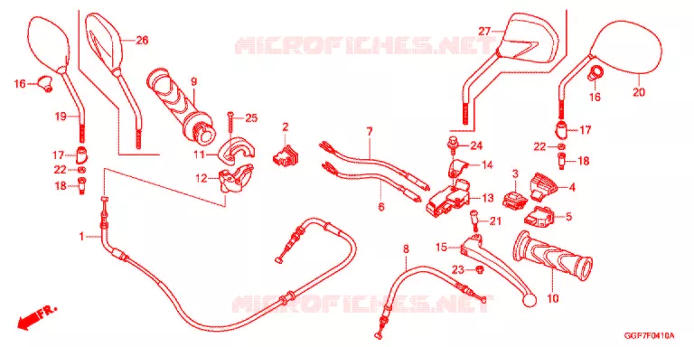 LEVIER DE GUIDON - CABLE - COMMODO Honda SCOOTER 50 VISION 2013  NSC50WHC