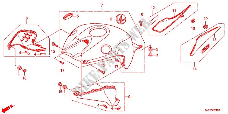 CAPOT DE RESERVOIR pour Honda CBR 1000 RR RED 2012