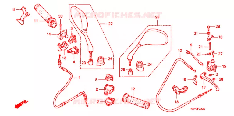 LEVIER DE GUIDON - CABLE - COMMODO Honda SCOOTER 125 ELITE 2011  SC125SH9