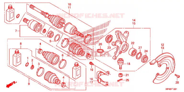 ARBRE DE ROUE AVANT (4WD) Honda ATV 420 FOURTRAX 2011  TRX420FPMB