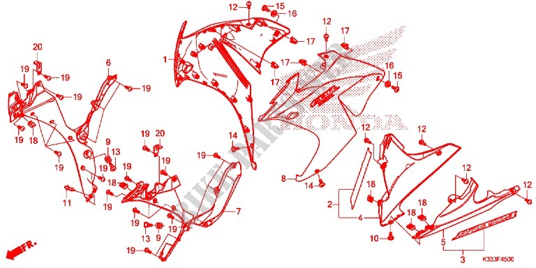 CARENAGES LATERAUX AVANT   SABOT pour Honda CBR 300 ABS HRC TRICOLOR 2015