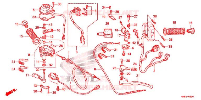 LEVIER DE GUIDON - CABLE - COMMODO Honda ATV 680 FOURTRAX 2015  TRX680FAF