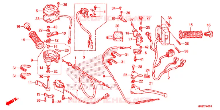 LEVIER DE GUIDON - CABLE - COMMODO Honda ATV 680 FOURTRAX 2021  TRX680FAF