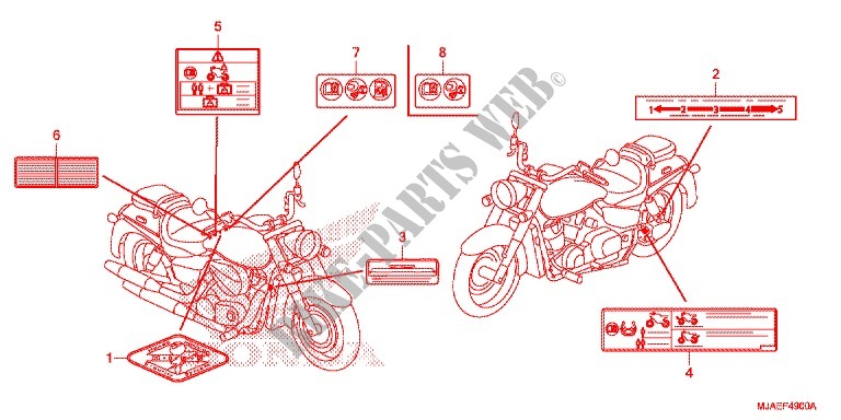 ETIQUETTE DE PRECAUTIONS (VT750CS/C2B/C2S/C) pour Honda SHADOW VT 750 SPIRIT B 2014