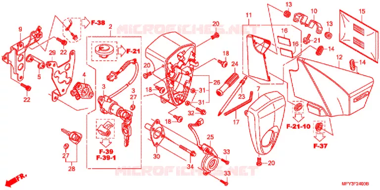 COUVERCLE LATERAL - OUTILS - CONTACTEUR A CLES Honda MOTO 1300 VT 2012  VT1300CRAC