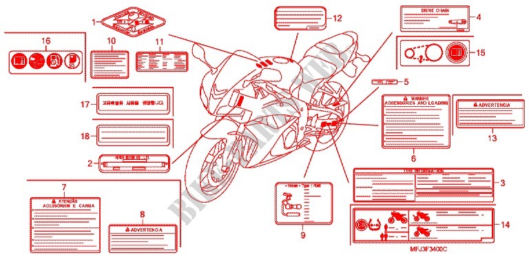 ETIQUETTE DE PRECAUTIONS pour Honda CBR 600 RR 2008