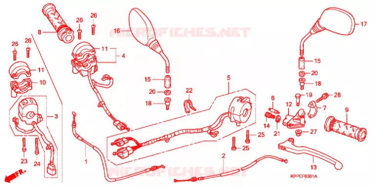 LEVIER DE GUIDON - CABLE - COMMODO (CBR125RW7/RW9/RWA) Honda MOTO 125 CBR 2009  CBR125RW9