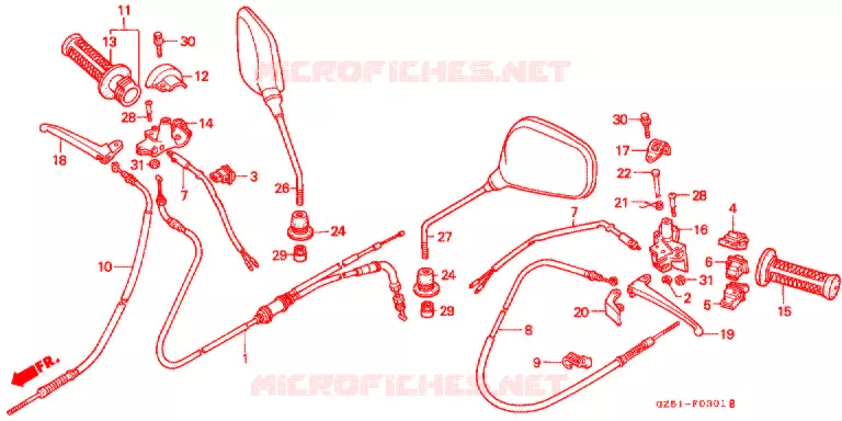 COMMODO - LEVIER - CABLE (SZ50P/P-3/R/R-3/T/T-3) Honda SCOOTER 50 TACT 1993  SZ50P_III