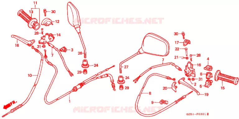 COMMODO - LEVIER - CABLE (SZ50P/P-3/R/R-3/T/T-3) Honda SCOOTER 50 TACT 1993  SZ50P