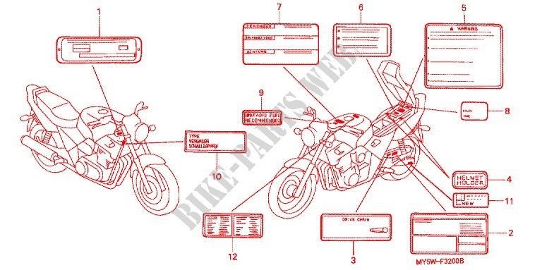 ETIQUETTE DE PRECAUTIONS pour Honda CB 500 2000