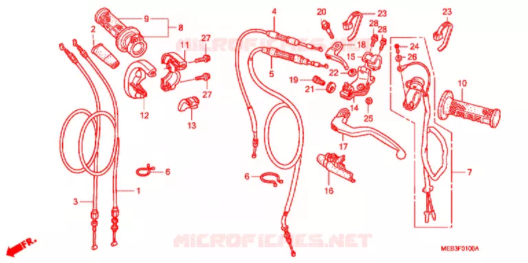 LEVIER DE GUIDON - CABLE - COMMODO (CRF450R2,3) Honda MOTO 450 CRF 2002  CRF450R2