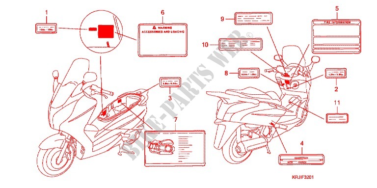 ETIQUETTE DE PRECAUTIONS (FES1257/A7) (FES1507/A7) pour Honda S WING 125 FES ABS 2007