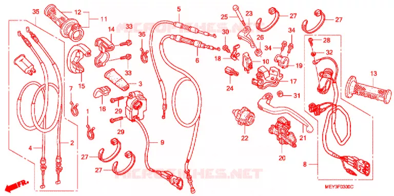 LEVIER DE GUIDON - CABLE - COMMODO Honda MOTO 450 CRF 2006  CRF450X6